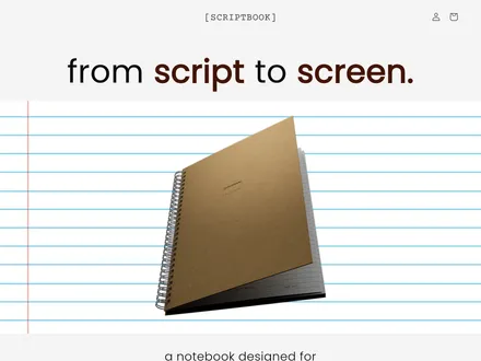 Frontpage of the website, showing an image of the scriptbook itself.
